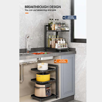 Kitchen rack home cabinet sink pot adjustable layered multi-layer pot rack shelf storage rack